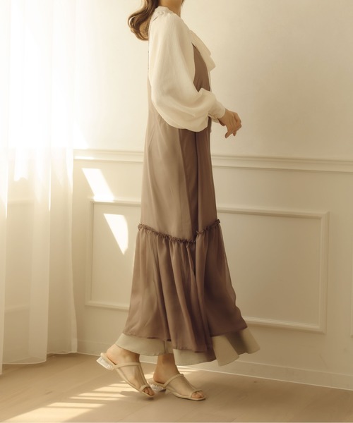 fupel（フぺル）の「シアーティアードキャミワンピース（ワンピース・レディース・ブラウン/アイボリー・FREE）」の14枚目の写真