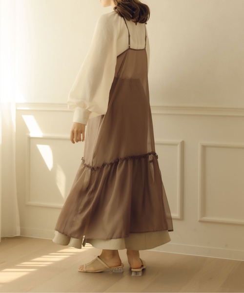 fupel（フぺル）の「シアーティアードキャミワンピース（ワンピース・レディース・ブラウン/アイボリー・FREE）」の15枚目の写真