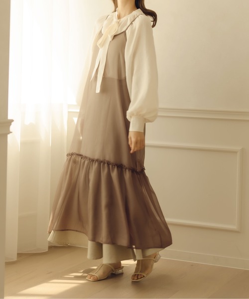 fupel（フぺル）の「シアーティアードキャミワンピース（ワンピース・レディース・ブラウン/アイボリー・FREE）」の13枚目の写真
