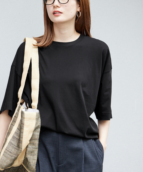 FRAMeWORK(フレームワーク)の「【ATON/エイトン】60/FRESCA OVERSIZED T-SHIRTS(Tシャツ/カットソー・レディース・ネイビー/ブラック/ホワイト・FREE)」の8枚目の写真