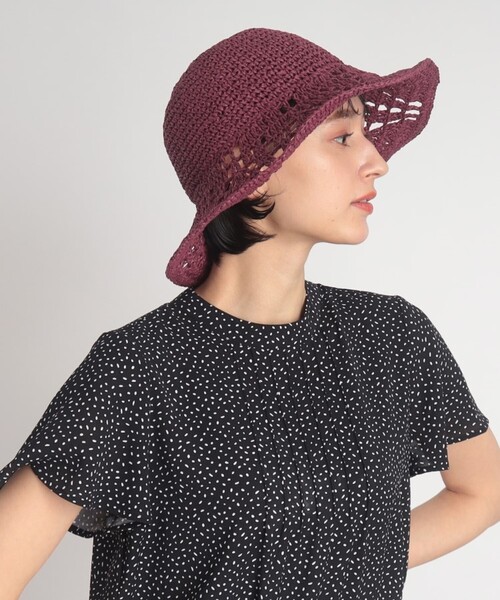 SHOO・LA・RUE（シューラルー）の「◆すかし編みリボン付きペーパーハット（ハット・レディース・サンドベージュ/ブラック/ナチュラル/パープル系・00）」の4枚目の写真