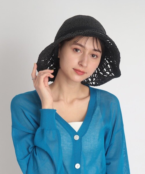 SHOO・LA・RUE（シューラルー）の「◆すかし編みリボン付きペーパーハット（ハット・レディース・サンドベージュ/ブラック/ナチュラル/パープル系・00）」の2枚目の写真