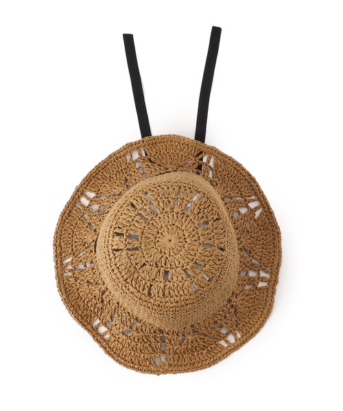 SHOO・LA・RUE（シューラルー）の「◆すかし編みリボン付きペーパーハット（ハット・レディース・サンドベージュ/ブラック/ナチュラル/パープル系・00）」の10枚目の写真