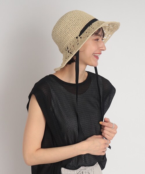 SHOO・LA・RUE（シューラルー）の「◆すかし編みリボン付きペーパーハット（ハット・レディース・サンドベージュ/ブラック/ナチュラル/パープル系・00）」の9枚目の写真