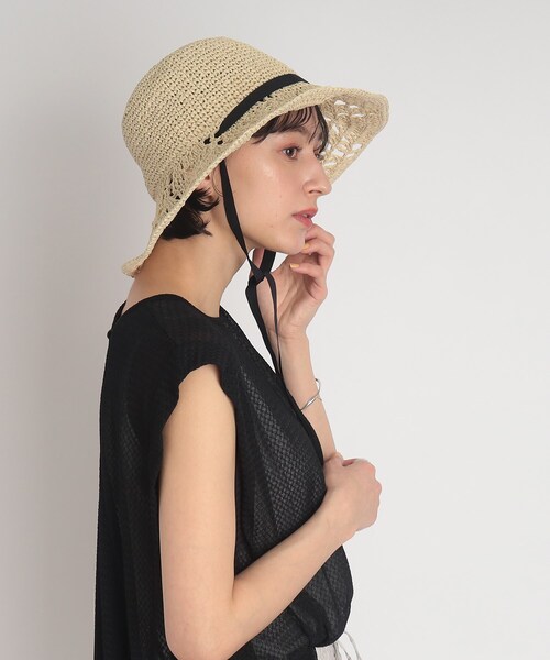 SHOO・LA・RUE（シューラルー）の「◆すかし編みリボン付きペーパーハット（ハット・レディース・サンドベージュ/ブラック/ナチュラル/パープル系・00）」の17枚目の写真