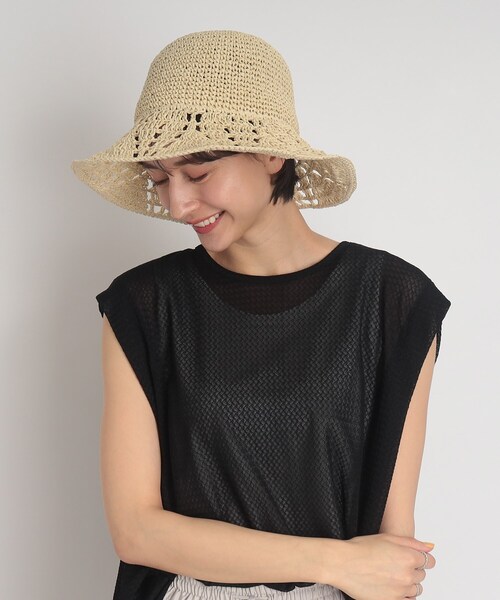SHOO・LA・RUE（シューラルー）の「◆すかし編みリボン付きペーパーハット（ハット・レディース・サンドベージュ/ブラック/ナチュラル/パープル系・00）」の19枚目の写真