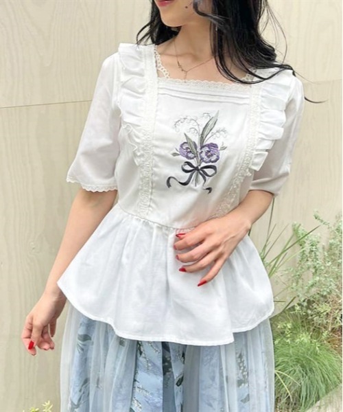 【セール】ミュゲフルール刺繍トップス（シャツ/ブラウス）｜axes femme（アクシーズファム）のファッション通販 ZOZOTOWN