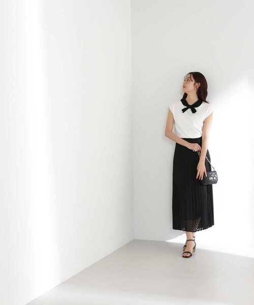 【美品】ナチュラルビューティーベーシック　マルチボーダースカート　プリーツフレア 美品】ナチュラルビューティーベーシック マルチボーダー