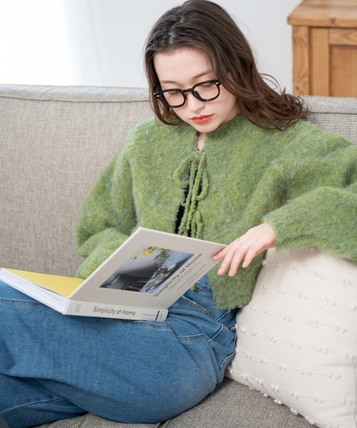 WEGO（ウィゴー）の「WEGO/2WAYブークレリボンカーデ（カーディガン/ボレロ・レディース・オレンジ/アイボリー/グリーン/ライトグレー・FREE）」の2枚目の写真