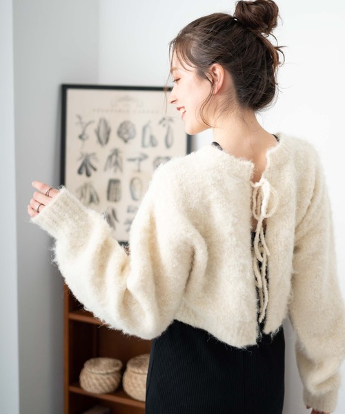 WEGO（ウィゴー）の「WEGO/2WAYブークレリボンカーデ（カーディガン/ボレロ・レディース・オレンジ/アイボリー/グリーン/ライトグレー・FREE）」の3枚目の写真