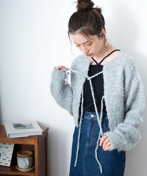 WEGO（ウィゴー）の「WEGO/2WAYブークレリボンカーデ（カーディガン/ボレロ・レディース・オレンジ/アイボリー/グリーン/ライトグレー・FREE）」の14枚目の写真