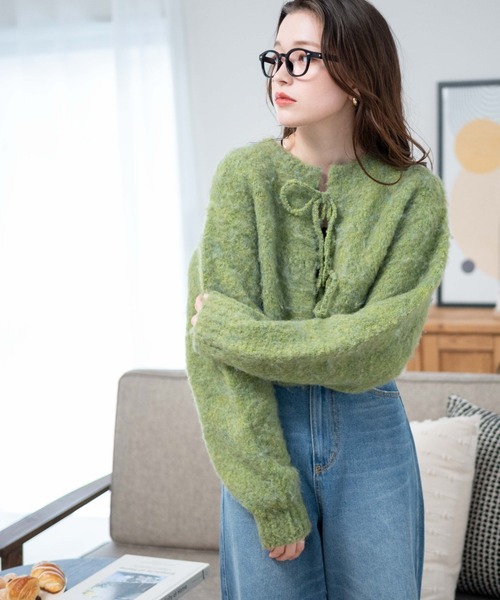 WEGO（ウィゴー）の「WEGO/2WAYブークレリボンカーデ（カーディガン/ボレロ・レディース・オレンジ/アイボリー/グリーン/ライトグレー・FREE）」の18枚目の写真