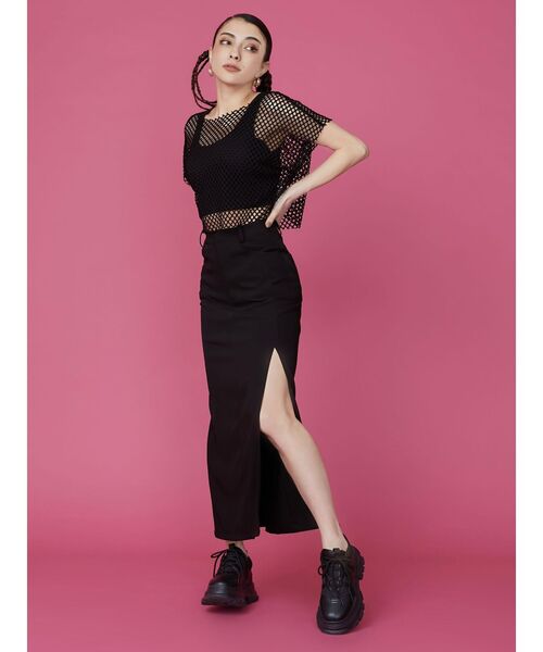 EVRIS（エヴリス）の「ディープスリットロングスカート（スカート・レディース・ブラック/ブルー・SMALL/MEDIUM）」の4枚目の写真