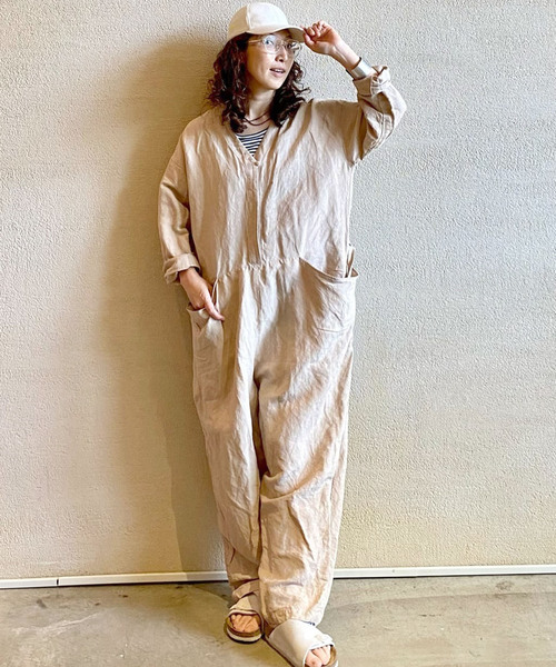 JOURNAL STANDARD LUXE（ジャーナルスタンダード　ラックス）の「ポプリンワッシャー オールインワン（つなぎ/オールインワン・レディース・ネイビー/ベージュ・FREE）」の2枚目の写真