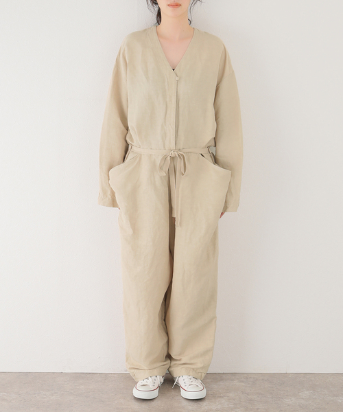 JOURNAL STANDARD LUXE（ジャーナルスタンダード　ラックス）の「ポプリンワッシャー オールインワン（つなぎ/オールインワン・レディース・ネイビー/ベージュ・FREE）」の4枚目の写真