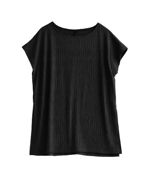 e-zakkamania stores（イーザッカマニアストアーズ）の「ふくれジャガード フレンチスリーブ（Tシャツ/カットソー・レディース・ブラック/アイボリー/ブルー/グリーン・M）」の6枚目の写真