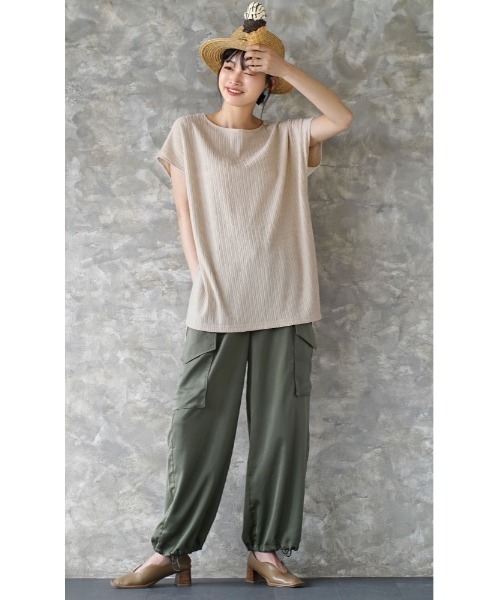 e-zakkamania stores（イーザッカマニアストアーズ）の「ふくれジャガード フレンチスリーブ（Tシャツ/カットソー・レディース・ブラック/アイボリー/ブルー/グリーン・M）」の7枚目の写真