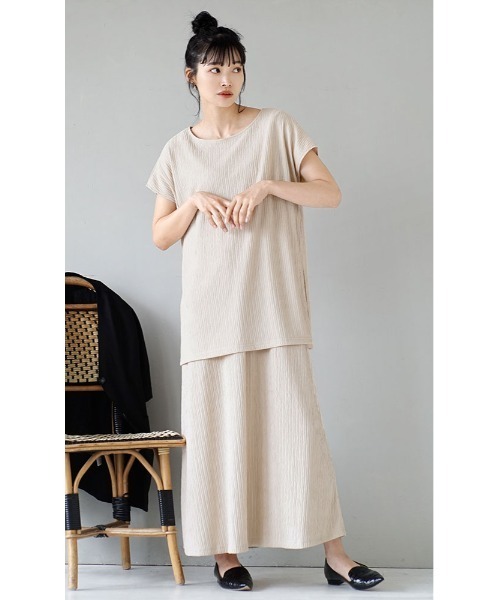 e-zakkamania stores（イーザッカマニアストアーズ）の「ふくれジャガード フレンチスリーブ（Tシャツ/カットソー・レディース・ブラック/アイボリー/ブルー/グリーン・M）」の10枚目の写真