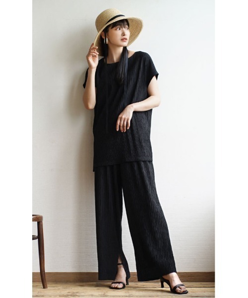 e-zakkamania stores（イーザッカマニアストアーズ）の「ふくれジャガード フレンチスリーブ（Tシャツ/カットソー・レディース・ブラック/アイボリー/ブルー/グリーン・M）」の22枚目の写真