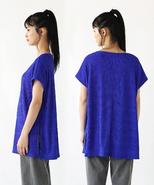 e-zakkamania stores（イーザッカマニアストアーズ）の「ふくれジャガード フレンチスリーブ（Tシャツ/カットソー・レディース・ブラック/アイボリー/ブルー/グリーン・M）」の11枚目の写真