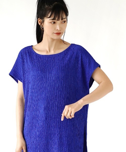 e-zakkamania stores（イーザッカマニアストアーズ）の「ふくれジャガード フレンチスリーブ（Tシャツ/カットソー・レディース・ブラック/アイボリー/ブルー/グリーン・M）」の8枚目の写真