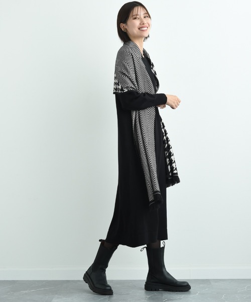 INTERPLANET（インタープラネット）の「千鳥＆シェブロン切替ストール（ストール/ショール・レディース・ブラウン/ブラック・フリー）」の5枚目の写真