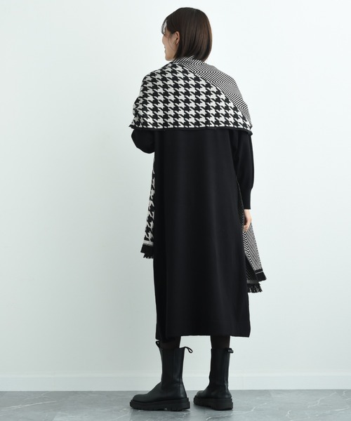 INTERPLANET（インタープラネット）の「千鳥＆シェブロン切替ストール（ストール/ショール・レディース・ブラウン/ブラック・フリー）」の7枚目の写真