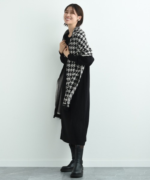 INTERPLANET（インタープラネット）の「千鳥＆シェブロン切替ストール（ストール/ショール・レディース・ブラウン/ブラック・フリー）」の8枚目の写真