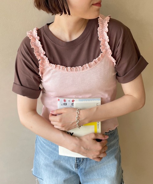 LOWRYS FARM（ローリーズファーム）の「ランジェリープリプリキャミ  971599（キャミソール・レディース・ホワイト/ピンク/ブラック・FREE）」の3枚目の写真