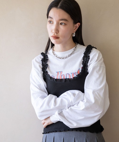 LOWRYS FARM（ローリーズファーム）の「ランジェリープリプリキャミ  971599（キャミソール・レディース・ホワイト/ピンク/ブラック・FREE）」の5枚目の写真