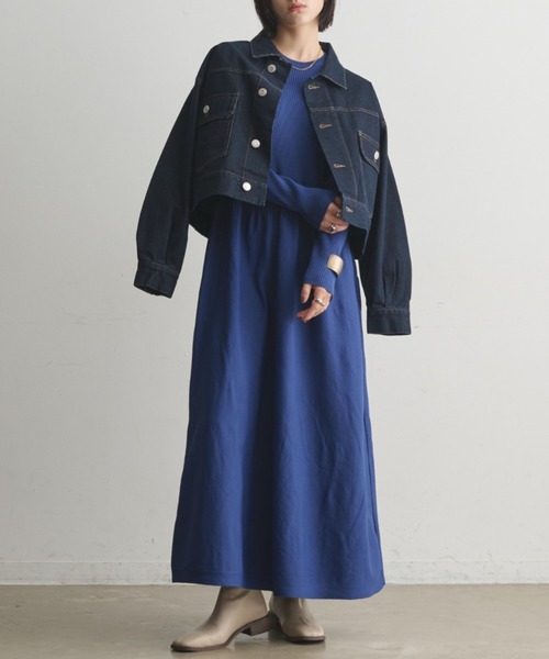 Aunt Marie's（アントマリーズ）の「切り替えフレアニットワンピース【ウォッシャブル】【軽量】（ワンピース・レディース・ブルー/グレイッシュベージュ/ブラック・FREE）」の3枚目の写真