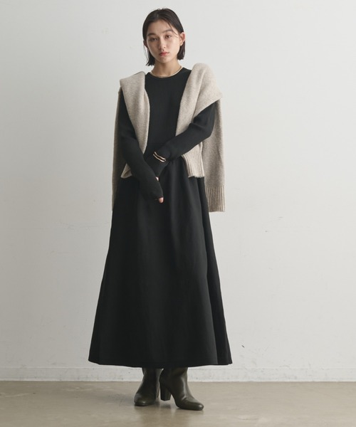 Aunt Marie's（アントマリーズ）の「切り替えフレアニットワンピース【ウォッシャブル】【軽量】（ワンピース・レディース・ブルー/グレイッシュベージュ/ブラック・FREE）」の8枚目の写真