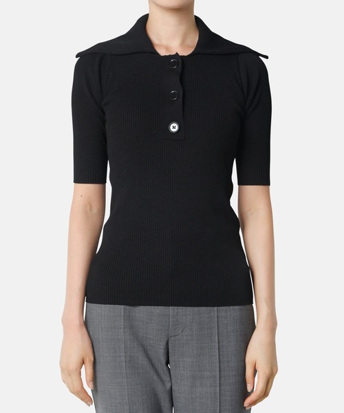 LE CIEL BLEU（ルシェルブルー）の「ビッグカラーリブニットトップ / Big Collar Rib Knit Top（ニット/セーター・レディース・ブラック/ライトグリーン/ライトブルー/グレー・36）」の2枚目の写真