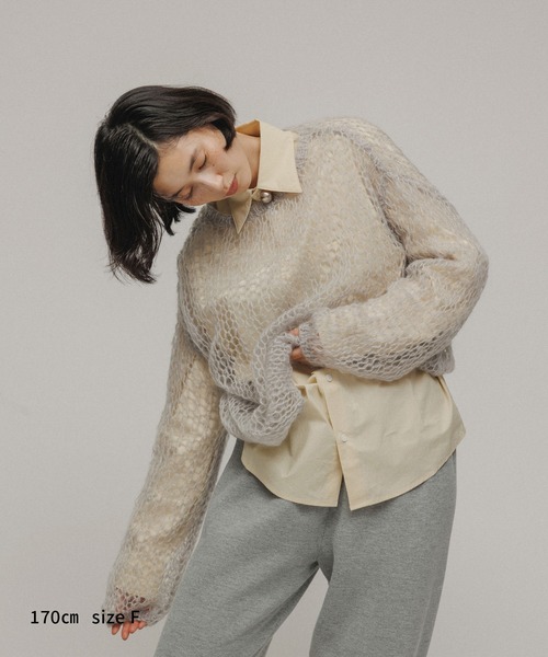 M TO R（ムウトアール）の「［TOPS］MOHAIR FISHNET HAND KNIT（ニット/セーター・レディース・イエロー/ネイビー/グレー/オフホワイト・FREE）」の8枚目の写真