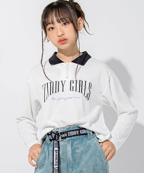 ZIDDY(ジディ)の「【 ニコ☆プチ 掲載 】襟付きショート丈ロゴTシャツ(130~160cm)(Tシャツ/カットソー・キッズ・グリーン/ホワイト・130cm/160cm/140cm/150cm)」の2枚目の写真