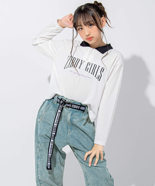 ZIDDY(ジディ)の「【 ニコ☆プチ 掲載 】襟付きショート丈ロゴTシャツ(130~160cm)(Tシャツ/カットソー・キッズ・グリーン/ホワイト・130cm/160cm/140cm/150cm)」の7枚目の写真
