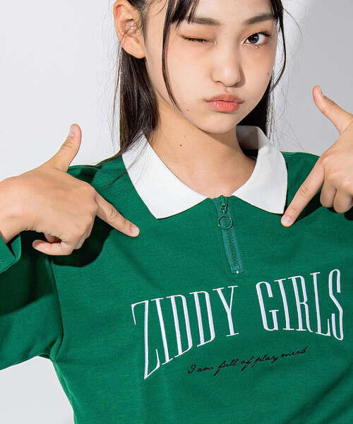 ZIDDY(ジディ)の「【 ニコ☆プチ 掲載 】襟付きショート丈ロゴTシャツ(130~160cm)(Tシャツ/カットソー・キッズ・グリーン/ホワイト・130cm/160cm/140cm/150cm)」の16枚目の写真