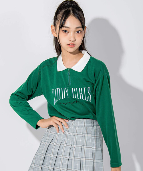 ZIDDY(ジディ)の「【 ニコ☆プチ 掲載 】襟付きショート丈ロゴTシャツ(130~160cm)(Tシャツ/カットソー・キッズ・グリーン/ホワイト・130cm/160cm/140cm/150cm)」の4枚目の写真