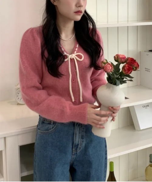 セール】ステッチリボンニットカーディガン（ニット/セーター）｜by