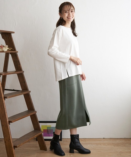 ikka(イッカ)の「コットンUSA長袖Tシャツ(Tシャツ/カットソー・レディース・チャコールグレー/グリーン/ネイビー/ブラック/オフホワイト・L/S/M)」の6枚目の写真