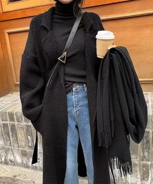 y's ラップ　ニットコート イネド INED ストール風ラップリバーコート《la veille by SUPERIOR