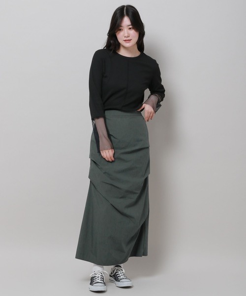 3.3 Field Trip (3.3フィールドトリップ)の「3.3 Field Trip/サイドシャーリングスカート 2978695(スカート・レディース・チャコール/ブラック・FREE)」の12枚目の写真