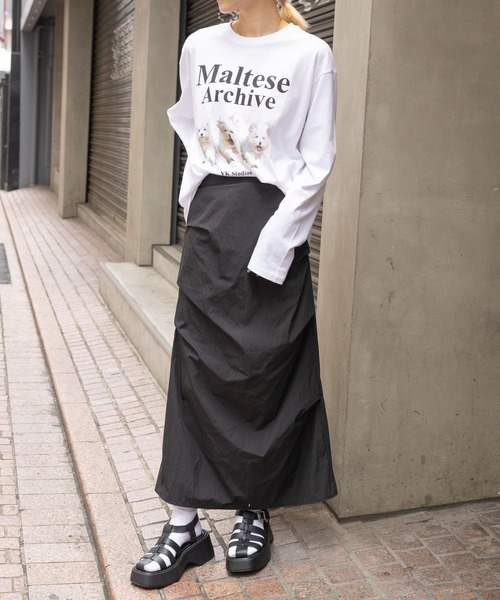 3.3 Field Trip (3.3フィールドトリップ)の「3.3 Field Trip/サイドシャーリングスカート 2978695(スカート・レディース・チャコール/ブラック・FREE)」の4枚目の写真