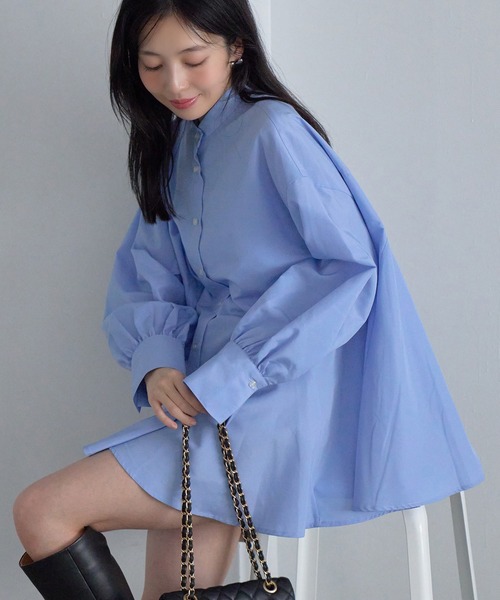 VIS（ビス）の「【洗える・シワが取れやすい】美easyフレアシャツ（シャツ/ブラウス・レディース・サックスブルー/ブルー系その他6/ブルー系その他/ホワイト・FREE）」の17枚目の写真