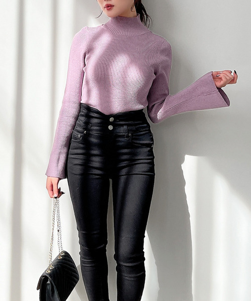 MIIA（ミーア）の「フレアスリーブリブニット（ニット/セーター・レディース・ブラック/オフホワイト/パープル・FREE）」の11枚目の写真