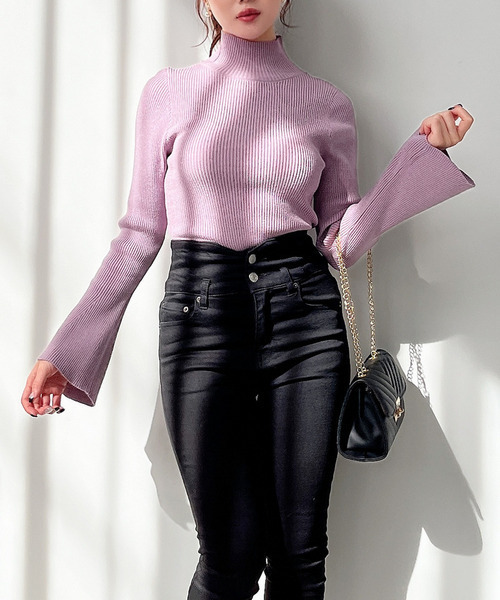 MIIA（ミーア）の「フレアスリーブリブニット（ニット/セーター・レディース・ブラック/オフホワイト/パープル・FREE）」の13枚目の写真