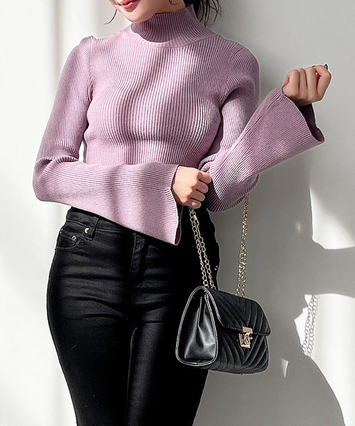 MIIA（ミーア）の「フレアスリーブリブニット（ニット/セーター・レディース・ブラック/オフホワイト/パープル・FREE）」の14枚目の写真