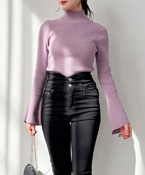 MIIA（ミーア）の「フレアスリーブリブニット（ニット/セーター・レディース・ブラック/オフホワイト/パープル・FREE）」の17枚目の写真