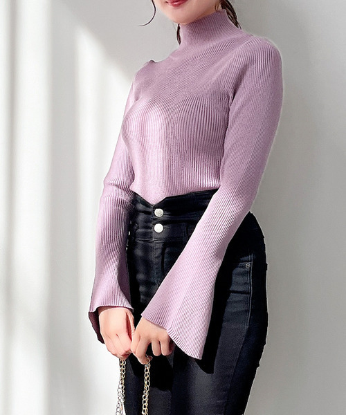 MIIA（ミーア）の「フレアスリーブリブニット（ニット/セーター・レディース・ブラック/オフホワイト/パープル・FREE）」の18枚目の写真