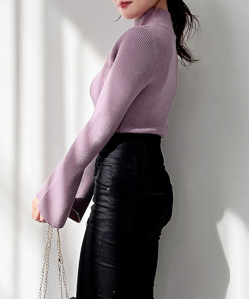 MIIA（ミーア）の「フレアスリーブリブニット（ニット/セーター・レディース・ブラック/オフホワイト/パープル・FREE）」の19枚目の写真